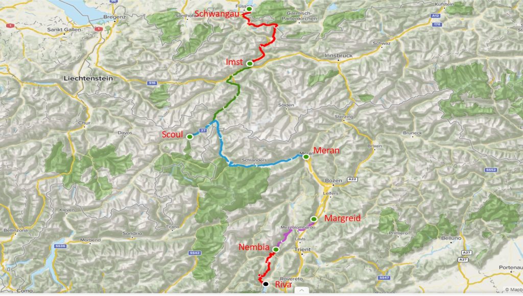 Gesamtstrecke des Alpencross ohne Warmup